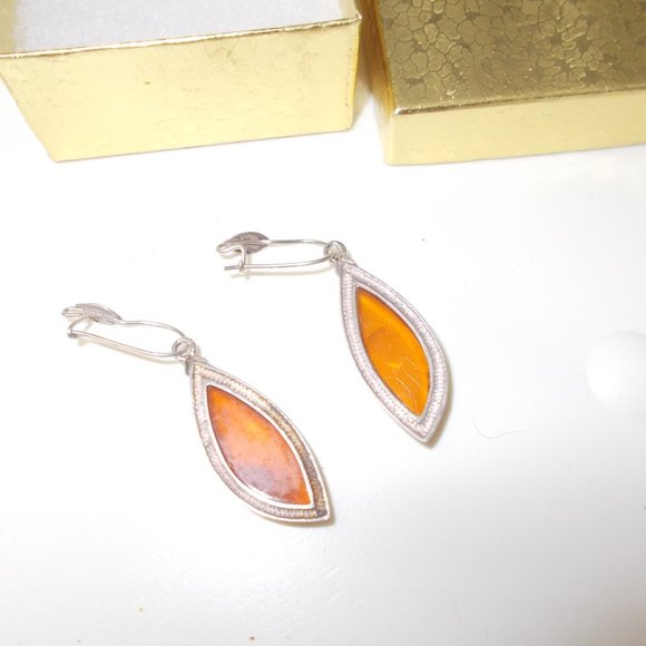 EUC, Amber pierced earrings, approximately 2.5"x.1/2" - Picture 3 of 5